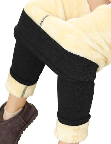 UMIPUBO Women's Fleece Lined Leggings Thermal Tights Winter Thick Stretchy Leggings High Waisted Plush Warm Ribbed Slim Fit Pants Trousers for Ladies (Black, XL)