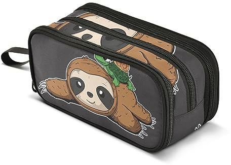 ISAOA Große Kapazität Federmäppchen Lustiges Faultier mit Schildkröte Cartoon Beutel Tasche Große Stifttasche Schreibwaren Tasche für Mädchen Jungen Erwachsene Studenten, #328, Einheitsgröße,
