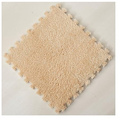 12-teilige Ineinandergreifende Bodenmatte Aus Verdicktem Plüschschaum, Flauschige Quadratische Teppichfliesen, rutschfeste Puzzle-Teppich-Spielmatte (12x12)(Color:Kamel)