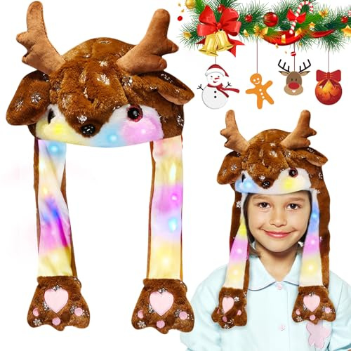 Weihnachtsmütze, Nikolausmütze Plüsch, Weihnachten Partyhut, Weihnachtsmann Mützen, LED Lustiger Hut Kappe mit Beweglichen Ohren Santa Hat, Weihnachten Partyhut für Weihnachts Party Geburtstage