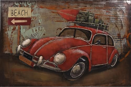 Varilando 3-D Bilder indoor handgefertigt Metall diverse Motive und Größen nostalgisch vintage (3D Metallbild Auto mit Gepäck (120 x 80 x 6 cm))