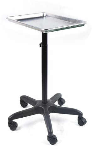 TRIEBAN Plateau de Tatouage - Chariot de Salon à Roulettes - Aluminium - Réglable en Hauteur - Pour Chariot Dentaire et Coiffure (Argenté)