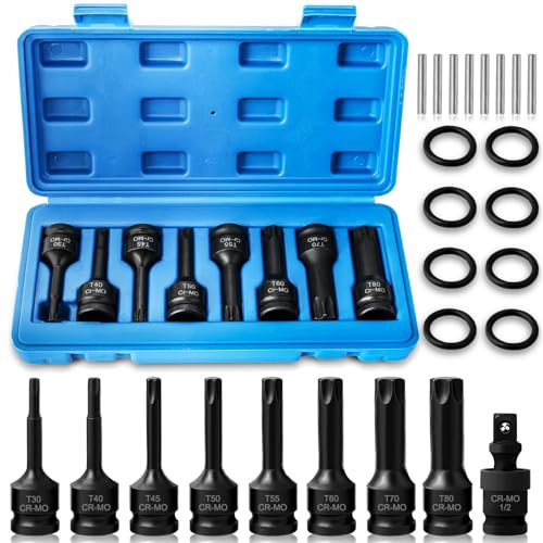 1/2 Impact Torx Bit Socket Set Heavy Duty Impact Star Bit Socket Set· | Hakkin with Universal Joint T30 T40 T45 T50 T55 T60 T70 T80