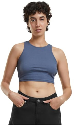 Urban Classics Damtopp Ladies Cropped Rib topp, magfri damtopp av ribbmaterial, finns i 7 färgvarianter, storlekar XS – 5XL, Vintageblue, XS