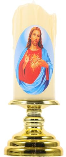 LED Prayer Candle Jesus Flameless Candle Catholic Devotional Candle Light Religious for Hospital Battery Operated