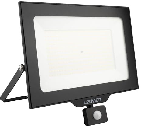 Ledvion LED Strahler mit Bewegungsmelder 200W IP44 6000K 24000lm | Reagiert automatisch auf Bewegung rund um Einfahrt Garten Hof und Fassade