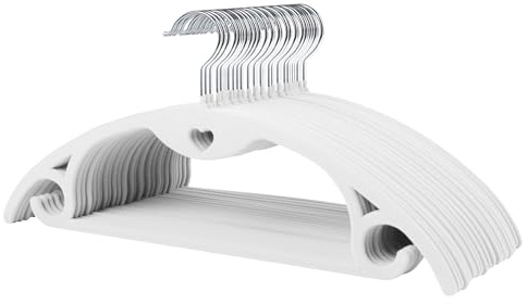 ManGotree Perchas de Terciopelo con Agujero en Cascada, Perchas para Abrigo de Fieltro Redondeadas Antideslizantes, Percha para Trajes Que Ahorran Espacio (Paquete de 50, Blanco)
