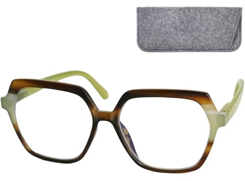 Mini Brille - Lunettes de Lecture Vintage Hexagonale Grande, Boite Inclus, Oversize Monture en Plastique (Colorées verde), Lunette Loupe Femme + 2.0 Dioptrie