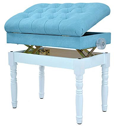 XDAWQP Klavierbank Mit Einzelkristallschnalle, Massivholz, Verstellbar, Mit Platte, Verstellbarer Klavierhocker Im Prinzessinnen-Stil (Blau)，Blau