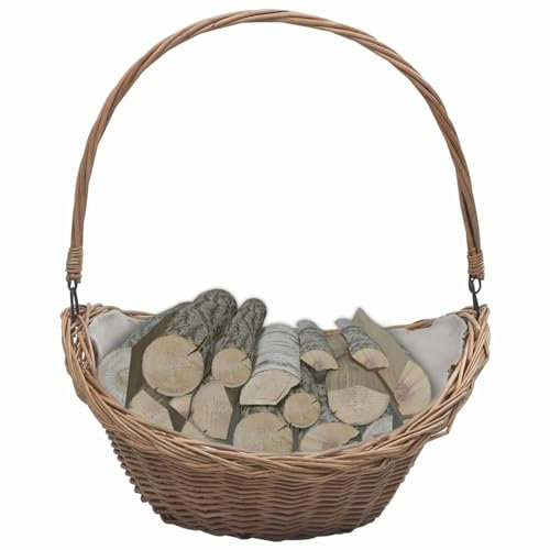 Brokky Cesta Legna da Ardere con Manico 57x46,5x52cm Marrone in Salice-Cesto in Vimini Portalegna, Cesto intrecciato Pieno, Cestino da Picnic Portaoggetti, Cesto Regalo per Feste, Raccolta castagne, F