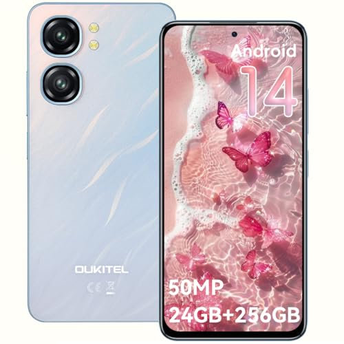 OUKITEL C58 Pro Smartphone Android 14-24GB RAM+256GB ROM(TF 1TB) Cellulare 6.7 HD+ 90Hz 5150mAh Telefono Cellulare Offerta 50MP+8MP Camera NFC/3 Slot/Fingerprint/Face ID/3.5mm Jack/OTG, blu