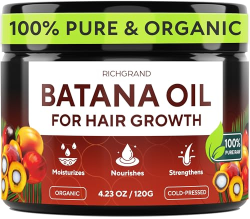 Batana Oil for Hair Growth - 100% Raw & Organic Unrefined Batana Oil - Cold Pressed Hair Mask for Scalp Health, Thicker Hair & Split Ends Repair - Natural & Pure (4.23 oz)