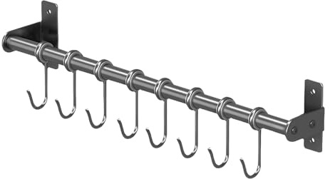 MEETOZ Soporte para utensilios de cocina, estante para utensilios de cocina de 40 cm, riel de cocina de aluminio con 8 ganchos para colgar, barra de toalla de baño, colgador de pared, organizador para