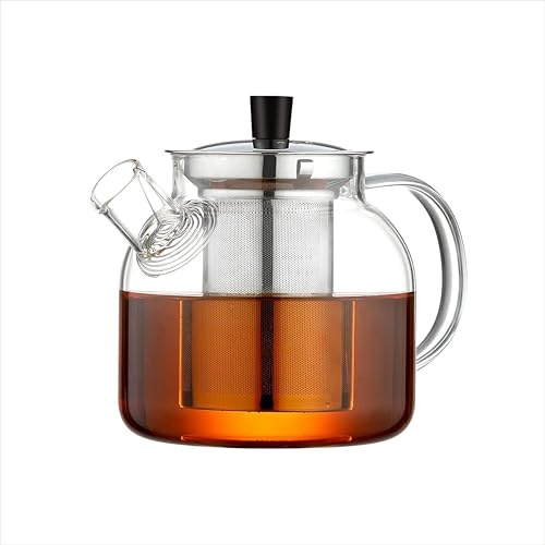 Ehugos Glas-Teekanne mit herausnehmbarem Teesieb, 800 ml, für den Herd geeignet, kleine Teekanne, blühende und lose Blätter, handgefertigter Wasserkocher für Damen und Erwachsene, mit