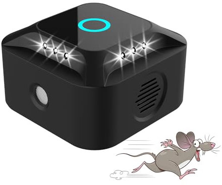 Ultrasuoni per Ratti, Repellente Ultrasuoni per Topi, Ultrasuoni Mouse e Ratti 360° con Luce LED Repellente Ultrasuoni Dissuasori per Topi Roditori Parassit Ratti Ragni Falene Formiche