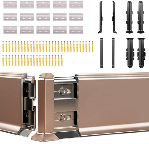 fussleisten Aluminium-Wandleisten-Set, Länge 49,2 Zoll, 4 Stück Wandverkleidungs-Formplatten, wasserdichte Metall-Boden-Sockelleiste, Fußleistenverkleidung für Badezimmer, Küchenschränke(Brown 4pcs,H
