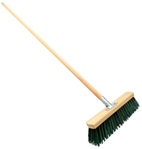 Heavy Duty Garden Broom with Handle, Outdoor 20″ Synthetic Hard Bristle Sweeping Brush with Metal Bracket for Cleaning Gardens, Yards, Patios, Deckings, Driveways (Green)