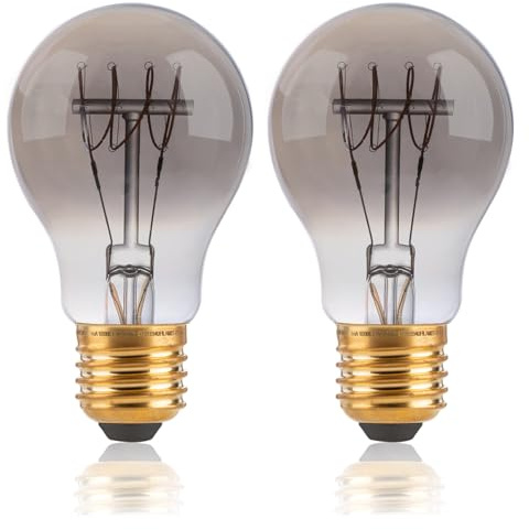 FLSNT Dimmbar E27 LED Warmweiss, A60 LED Spiral Filament Edison Glühbirne Vintage, 4W(Ersetzt 25W), 150LM Deko Glühbirne, 1800K Warmweiß, Rauchgrauglas, 2 Stück
