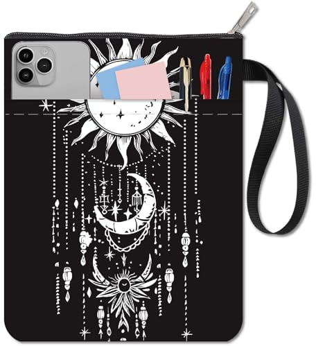 craspire Buchhülle Mit Sonne Sternen Und Mond Mit Reißverschlusstasche Waschbarem Stoff 11 x 8,7 Zoll Buchschutztasche Für Bücherwurm Bibliothekar Bücherwurm Bibliophile Hardcover Taschenbuch
