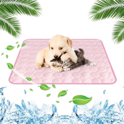 Yegookay Kühlmatte für Katzen Kühlmatte Hunde 62×50cm Dog Cooling Mat Hundedecke Zum Mitnehmen Hund Kühlkorb Hund Kühlung Kaninchen Kühlung im Auto Kühlmatratze für Hunde Strandmuschel Kühl Rosa M