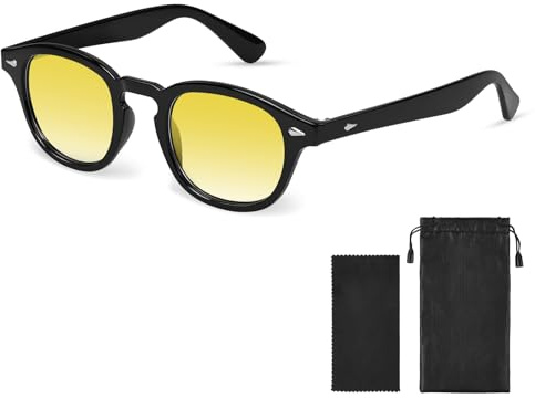 AOOSA Gafas de Sol Redondas, UV400 Protección Vintage Style Lentes de Sol | Mujer y Hombre, Retro Sunglasses para Viajes, Conducción, Ciclismo, Pesca, Uso Diario y Actividades Al Aire Libre (Amarillo)