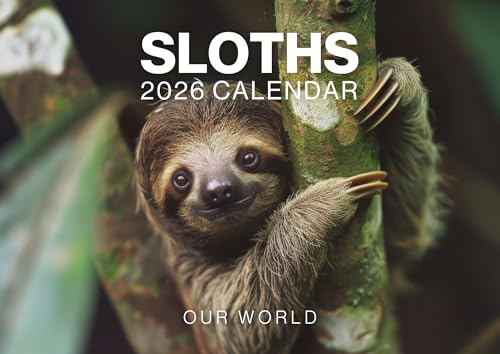 Sloth Calendar 2026, Sloth Animal Wall Calendar 2026. Large 12 Month, Month to View with Notes & Checklist Pages, UK Made by Our World