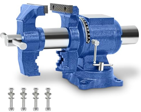 GLEMGOPO Heavy Duty Bench Vise, 4 Inch Jaw Width and Opening, 360° Swivel Base with Anvil, Multipurpose Clamp & Combination Pipe Vise for Woodworking, Metalworking, Conduit Work