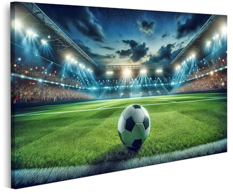 islandburner Bild auf Leinwand Fußballstadion Bei Nachtspiel Mit Flutlicht Und Ball Bilder Wandbilder Poster