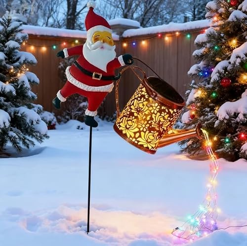 Zoefun Weihnachtsdeko Outdoor Solar,Gartenleuchte Solare Gießkanne Weihnachtsdekoration, mit 7 Farben & Warmweiß, IP65 Wasserdicht - Automatisches EIN-/Ausschalten für Außenbereich, Ras (Bunt)