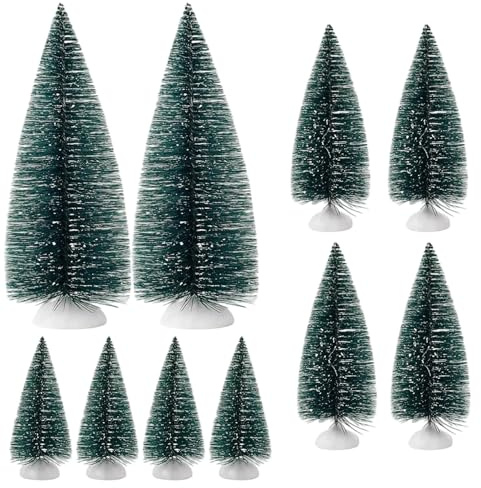 10Pcs Mini Christmas Tree, Small Christmas Tree Decorations, Bottle Brush Christmas Trees, Christmas Village Accessories, Xmas Table Decorations for Crafts Tabletop Home Party Decor