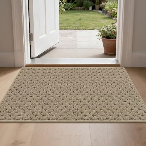 BEQHAUSE Dirt Trapper Door Mat Non-Slip Entryway Rugs Stain Resistant Absorbent Dog Doormats Woven-Look Washable Welcome Floor Doormat for Front Back Door, Dirty Wet Shoes & Paws, 24 x 36, Beige