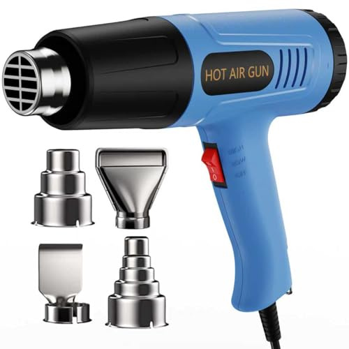 Weitieke Heat Gun 572 & 1112℉ Dual Temperature Control Heavy Duty Heat Gun' with 4 Nozzles Fast Heating Overload Protection Hot Air Gun For Shrink Tubing, Vinyl Wrap, Crafting,Resin,5Ft Power Cord
