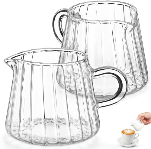 iplusmile 2 Stück Milchkännchen Glas Klein 350 ml, Borosilikatglas Milchkanne Espresso Kännchen Spülmaschinenfest Mikrowelle Geeignet Für Milchaufschäumen Kaffee Tee