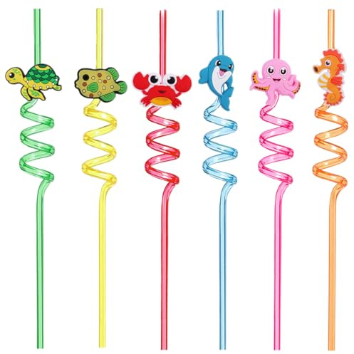 UIEXEA 6 Pezzi Cannucce Bambini, Auto Colorate Plastica, Straws Ricurve Riutilizzabili per Feste di Compleanno Bambini, Riunioni Famiglia, Cartoon Plastica Colorate Con Disegni