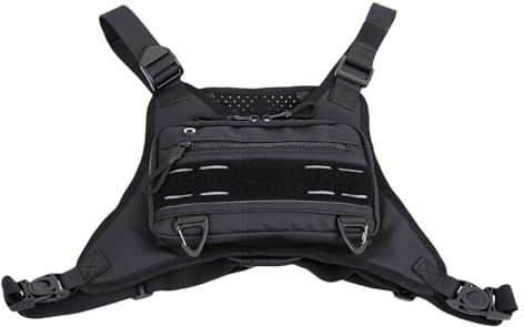 XUMIUZIY Sports Chest Bag, Adjustable Straps Running Phone Holder Reflective Vest, Water Proof Scratch Proof Nylon Chest Bag for Cycling Camping Travel Hiking Workouts (Black)