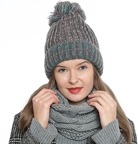 DonDon Loop Schal Damen Winter Schlauchschal Winterschal Wollschal warm und weich hellgrau