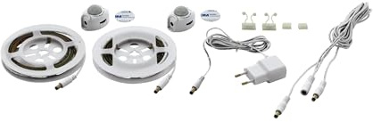 EGLO LED Stripe-Set Pidio, 2 x LED Streifen warmweiß | LED Band selbstklebend, kürzbar, mit Bewegungsmelder und Tag-/Nacht-Sensor aus Kunststoff in Weiß, L 2 x 120 cm