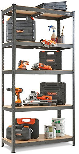 VonHaus 5 Tier Garage Shelving – Metal Racking, Steel & MDF Boltless Shelves - Massive 875kg Capacity 175KG per Shelf - 180 x 90 x 40cm