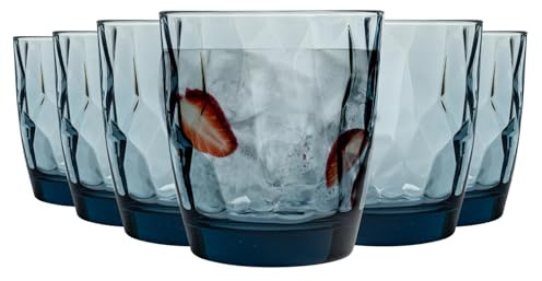Bormioli Rocco Diamond Dimpled Glass Drinking Tumblers - Ocean Blue - 300ml - Pack of 12