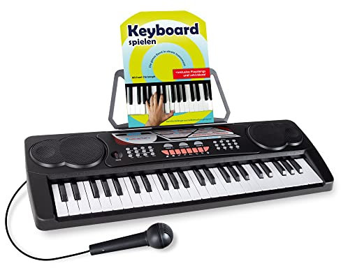 McGrey BK-4910BK Keyboard - Kinder Keyboard mit 49 Tasten - Einsteigerkeyboard mit 16 Sounds und 10 Rhythmen - Piano mit Lernfunktion, Mikrofon für Gesang und Notenständer - Mit Schule - Schwarz