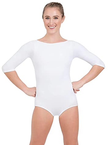 Capezio Boatneck 3/4 Sleeve Leotard, White, Medium