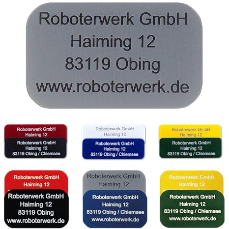 Roboterwerk Drohnen Kennzeichnungsschilder mit Lasergravur | Aluminium | 31x19mm oder 30x10mm | silber eloxiert | Text | e-ID und Registrierungsnummer | Aufkleber (Silber, 31x19mm)