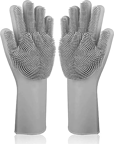 LHOME Magic Silicone Dishwashing Scrubber, 2 in 1 Reusable Rubber Gloves, Heat Resistant Kitchen Tool for Household, Dish Wash, 2 Count (Pack of 1), Gray