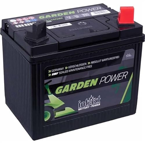 intAct Garden-Power 52440SMF, Batterie 12V 24Ah 300A, verschlossene und wartungsfreie Batterie für Rasentraktoren und Aufsitzrasenmäher, Abmessungen (LxBxH): 196x130x184mm, Pluspol rechts