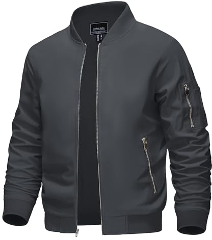 KEFITEVD Giacca da baseball casual da uomo estiva sottile giacca a vento giacche cappotti con tasche con cerniera, Grigio scuro, XL