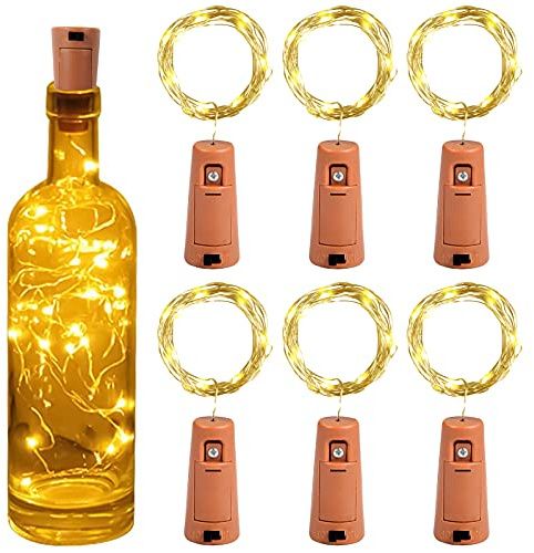 Yizhet Flaschenlichterkette Korken, Warmweiß, 6 Stück, 2M 20 LEDs | Korken-Design für Flaschen, Mit Batterie, Deko für Party, Hochzeit, Weihnachten