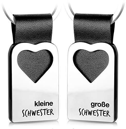 FABACH Herz Schlüsselanhänger mit Gravur aus Leder - Geschenke für Geschwister, Schwestern - kleine Schwester & große Schwester