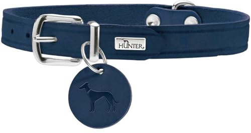 HUNTER Aalborg Hundehalsband | Rindsleder, für Hundesport & Alltag, mit Lederanhänger, Made in Germany, Farbe: Dunkelblau, Größe: 42