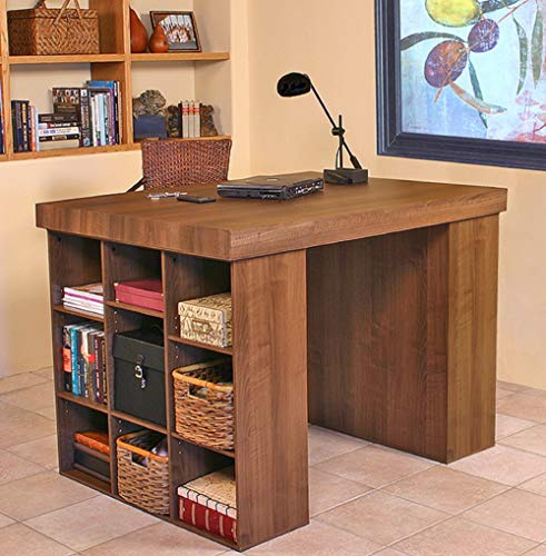 Venture Horizon Project Center Desk with Two 9-Cubby Bookcase Sides (Walnut)