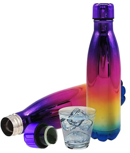 New 0.5L HOT & Cold Rainbow Vacuum Metal Flask Drink Stainless Steel 500ML Litre Bottle Travel | Insulated Drinks Bottles, Double Walled Reusable Drink FLASKS, Leakproof